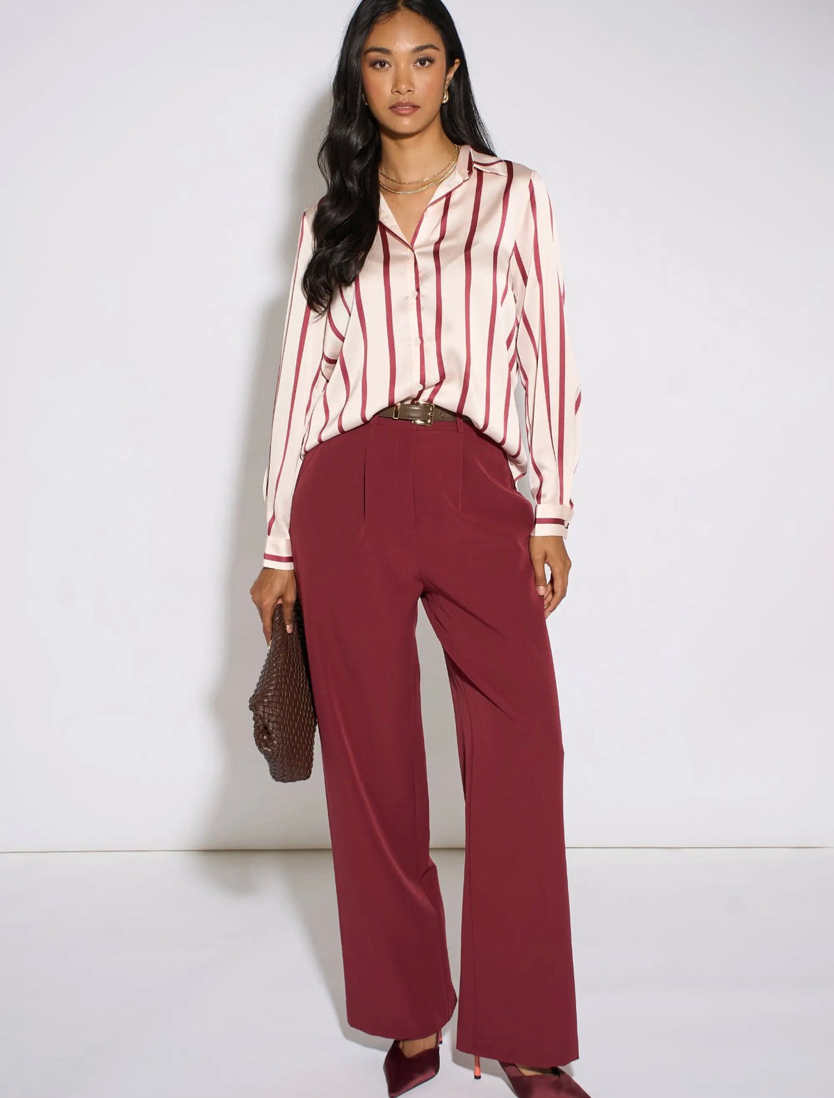 Burgundy Stripe Satin Shirt