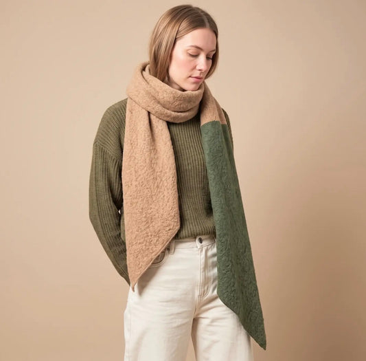 Khaki/camel colour block heavyweight scarf
