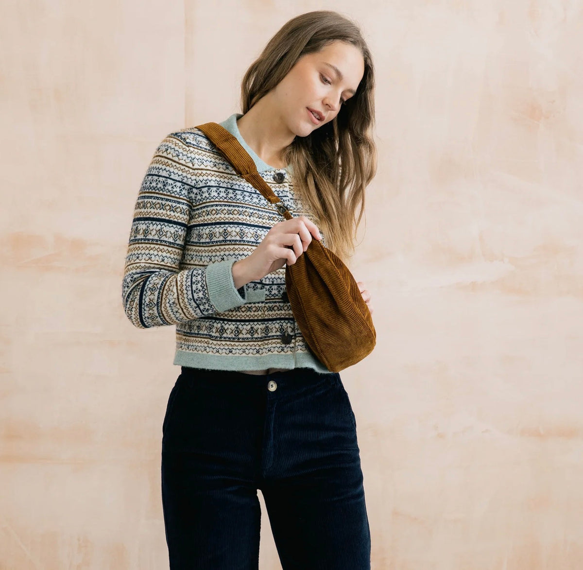 Lily and Me Jumbo cord crossbody bag burnt caramel