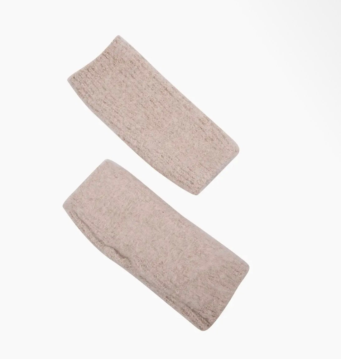 Beige textured knitted wrist warmers