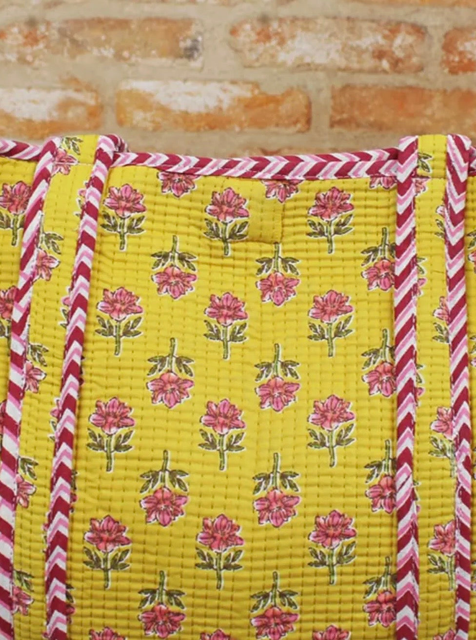 Quilted Cotton Tote Bag (pink roses)
