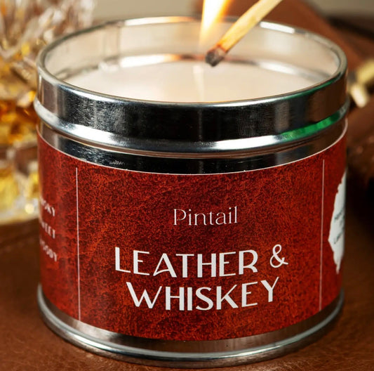 Scented tin candle - leather and whiskey
