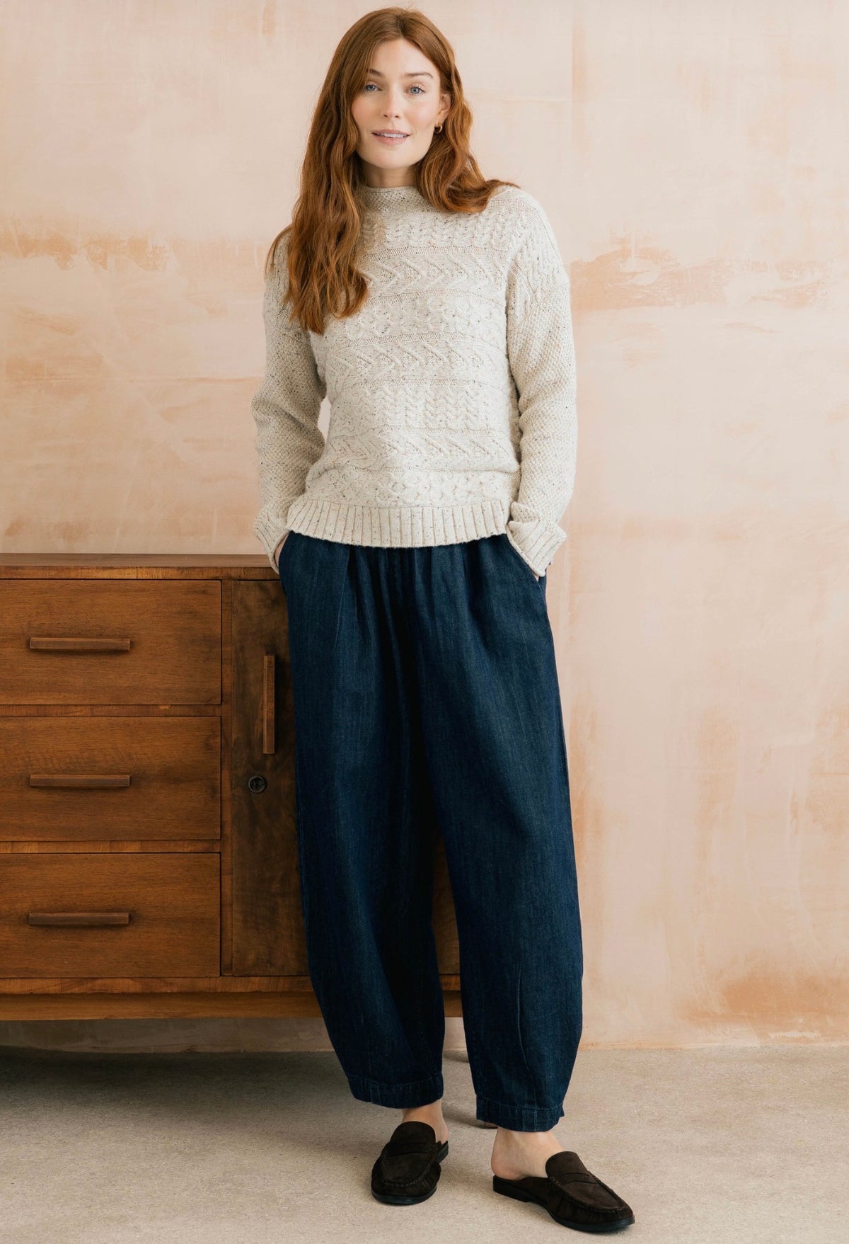 SONIA CABLE KNIT HIGH NECK JUMPER ECRU