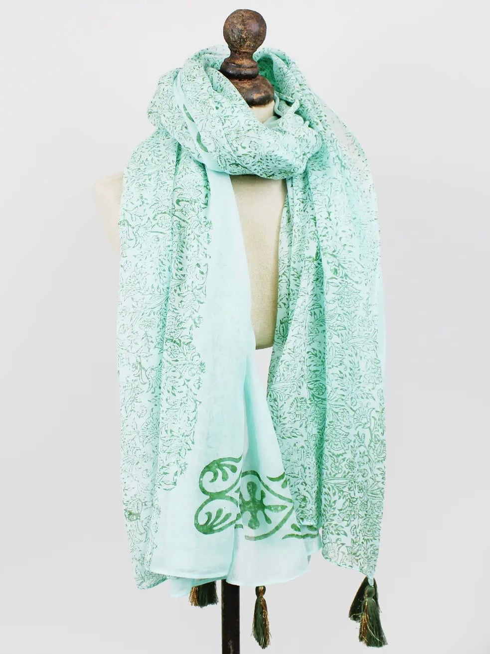Block Printed Cotton Scarf (green)