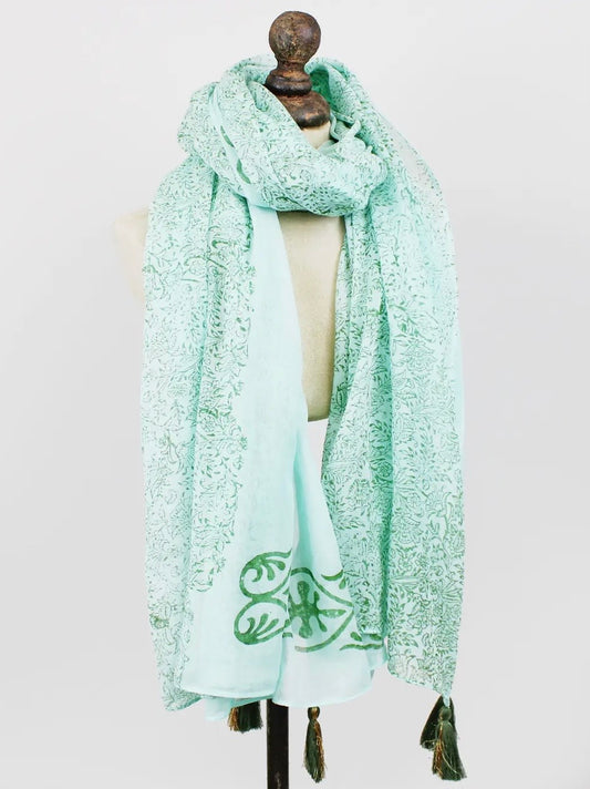 Block Printed Cotton Scarf (green)