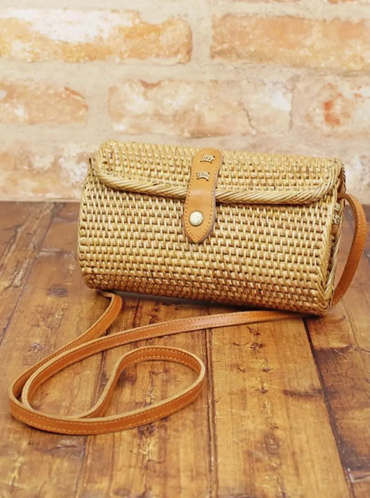 Basket Barrel Bag with Batik Fabric Lining