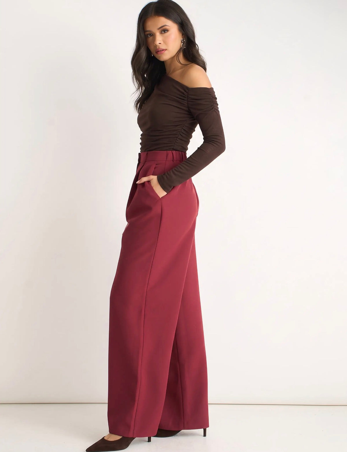 Rust Wide Leg Tailored Trousers