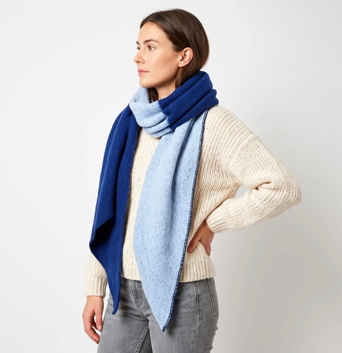 Blue colour block heavyweight scarf