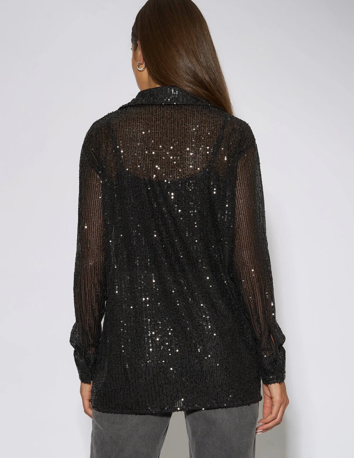 Black Sequin Long Sleeve Shirt