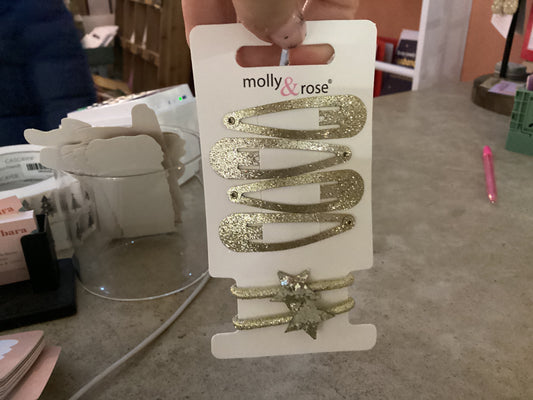Gold glitter hair clips and hair ties