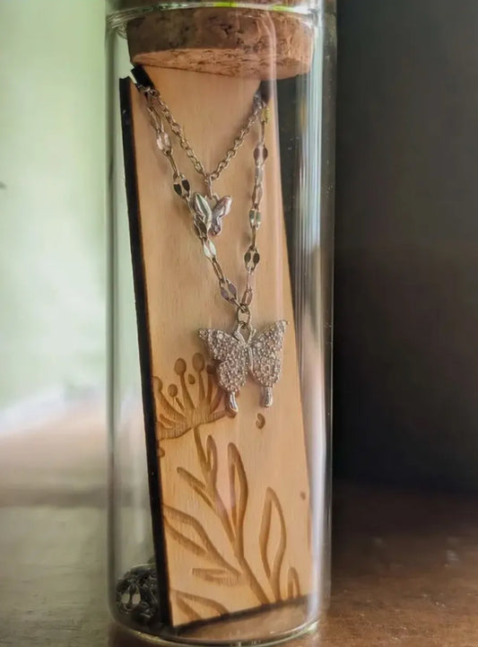 Butterfly Double Chain Sterling Silver Necklace