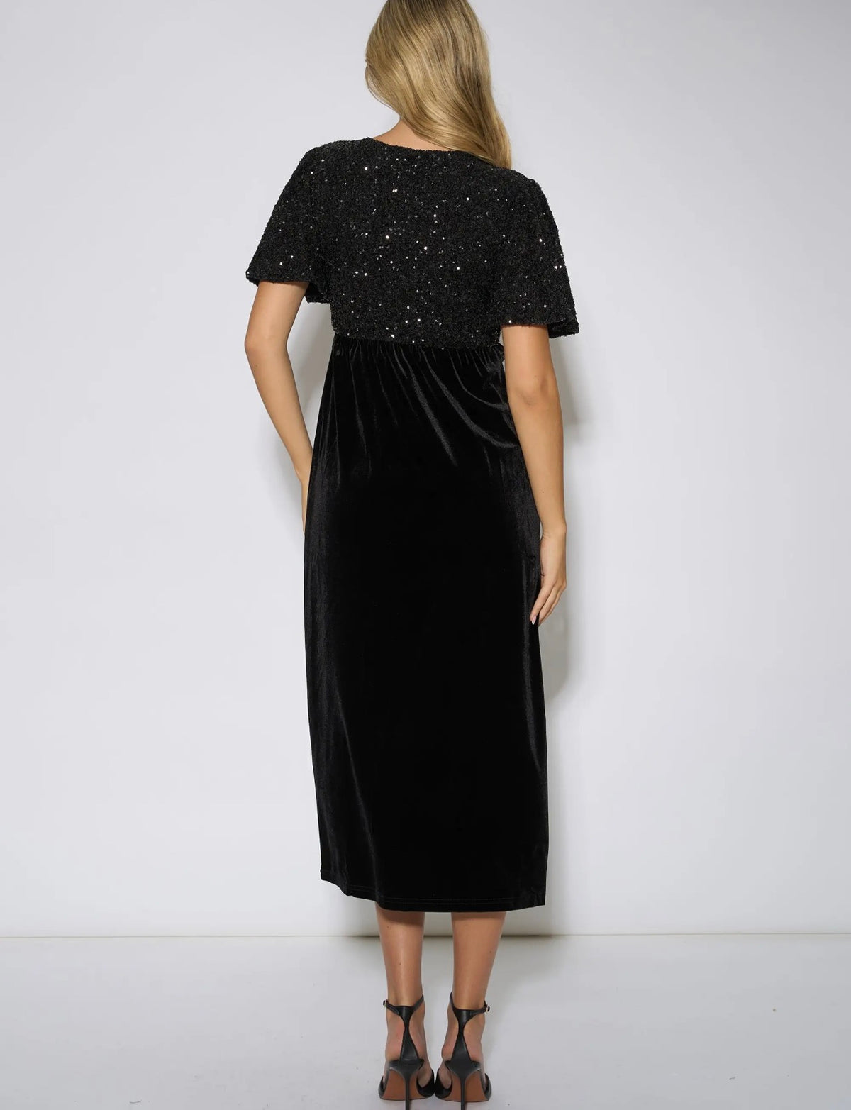 Black Sequin & Velvet Midi Dress