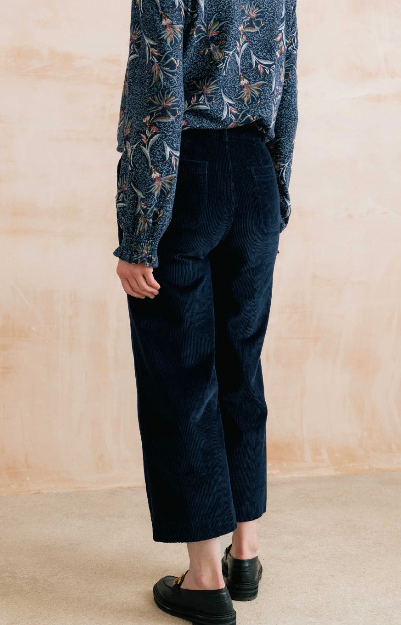 Lily and Me Isla cropped stretch jumbo cord trousers navy