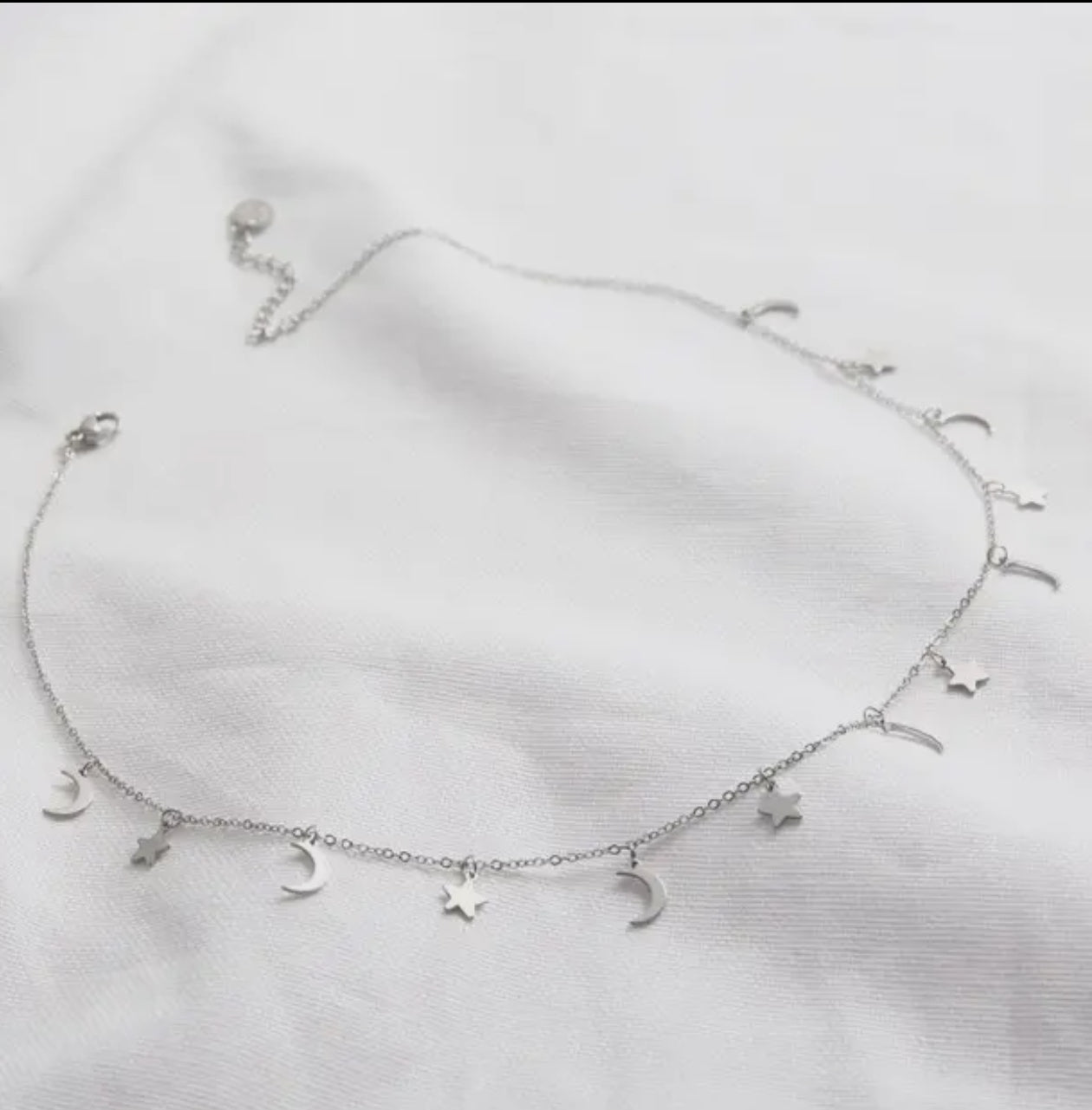 Silver Star and Moon Charm Necklace