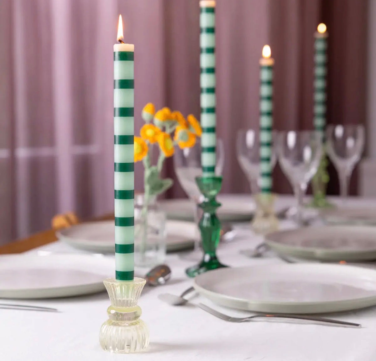 Talking Tables Green Stripe Dinner Candle – 28cm