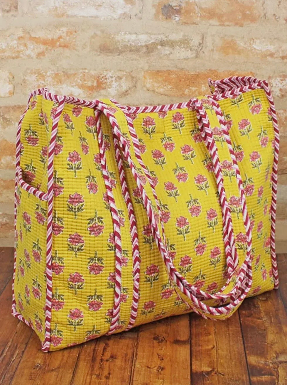 Quilted Cotton Tote Bag (pink roses)