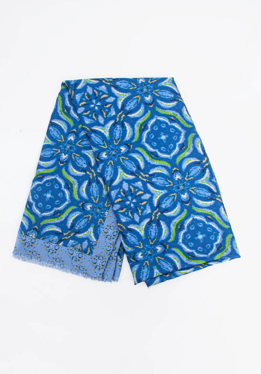 Pauline Lightweight Blue Floral Mosaic Scarf
