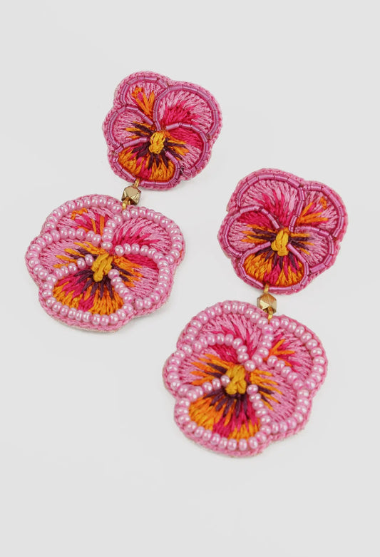 My Doris Double Drop Pansy Earrings - pink or blue