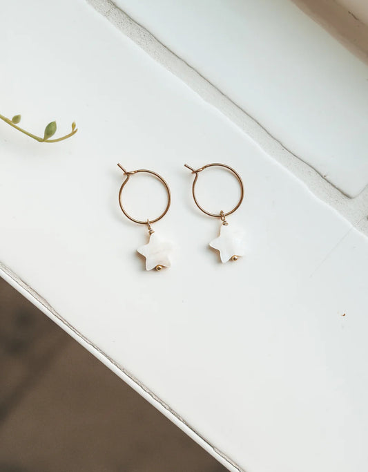 Bali Mother of Pearl Star Hoop Earrings