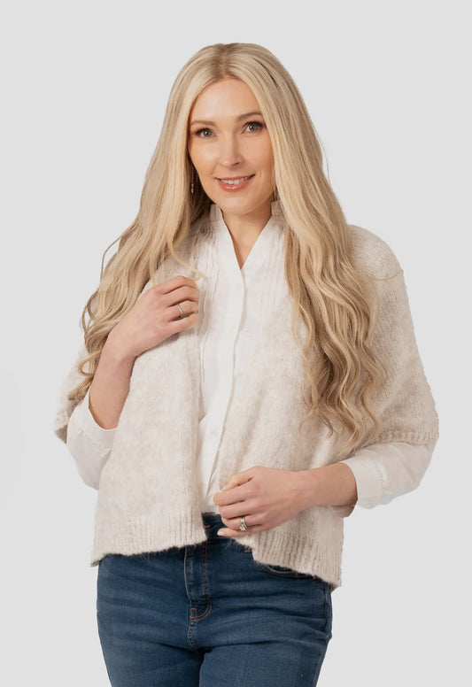 Amelie Wool Short Sleeve Open Cardigan - Cream