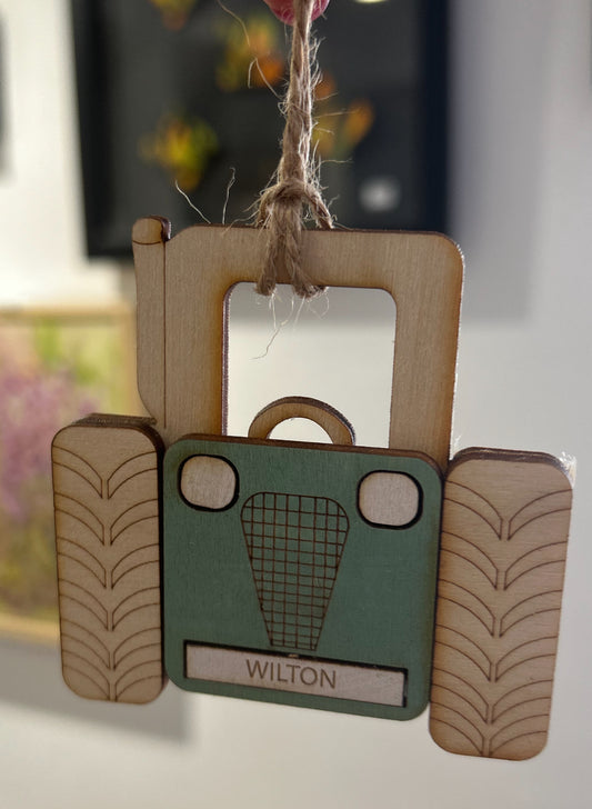 Wilton Engraved Wooden Painted Hanging Tractor Keepsake