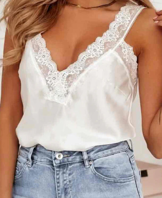 Jade Satin Lace Camisole Vest in Ivory