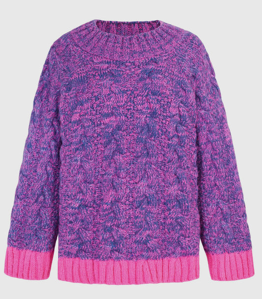 Bright Knitted Jumper - Blue & Pink Cable Knit