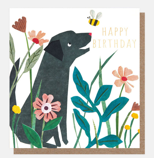 Black Dog Flower Collage - Happy Birthday Card
