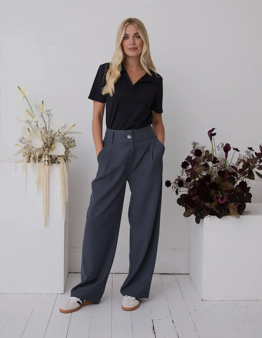 Lucia Ladies Wide Leg Trousers in slate
