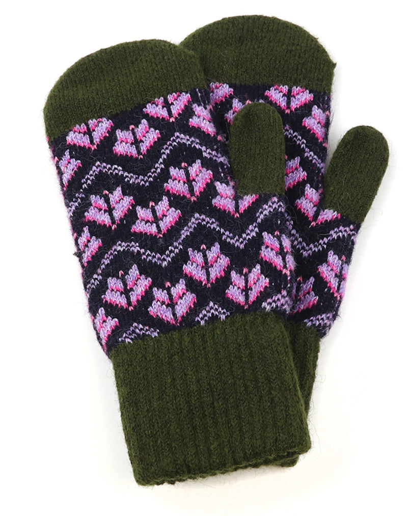 Green and Purple Mix Scandi Style Wool Mittens