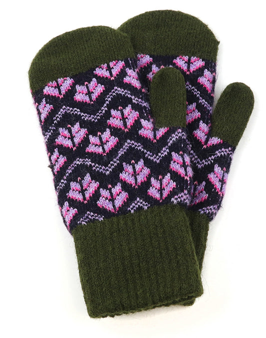 Green and Purple Mix Scandi Style Wool Mittens