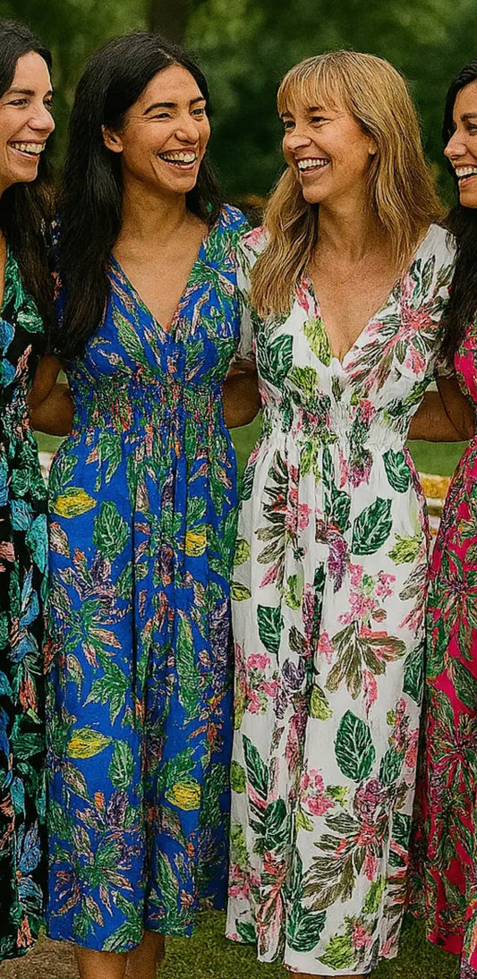 Mediterranean Summer Print Maxi Dress in Sateen