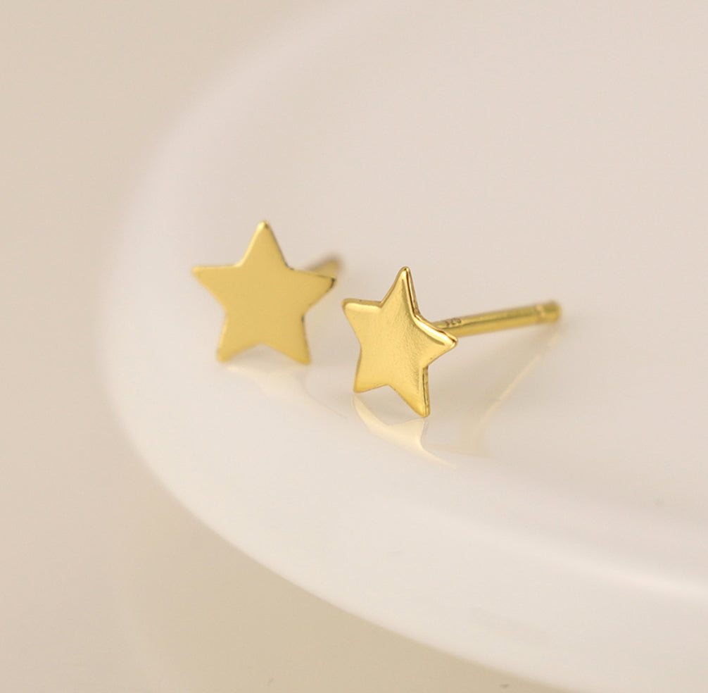 Gold Star Stud Earrings - Gold plated over sterling solver