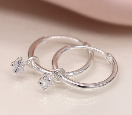 Silver Hoop Earring with Star Charm