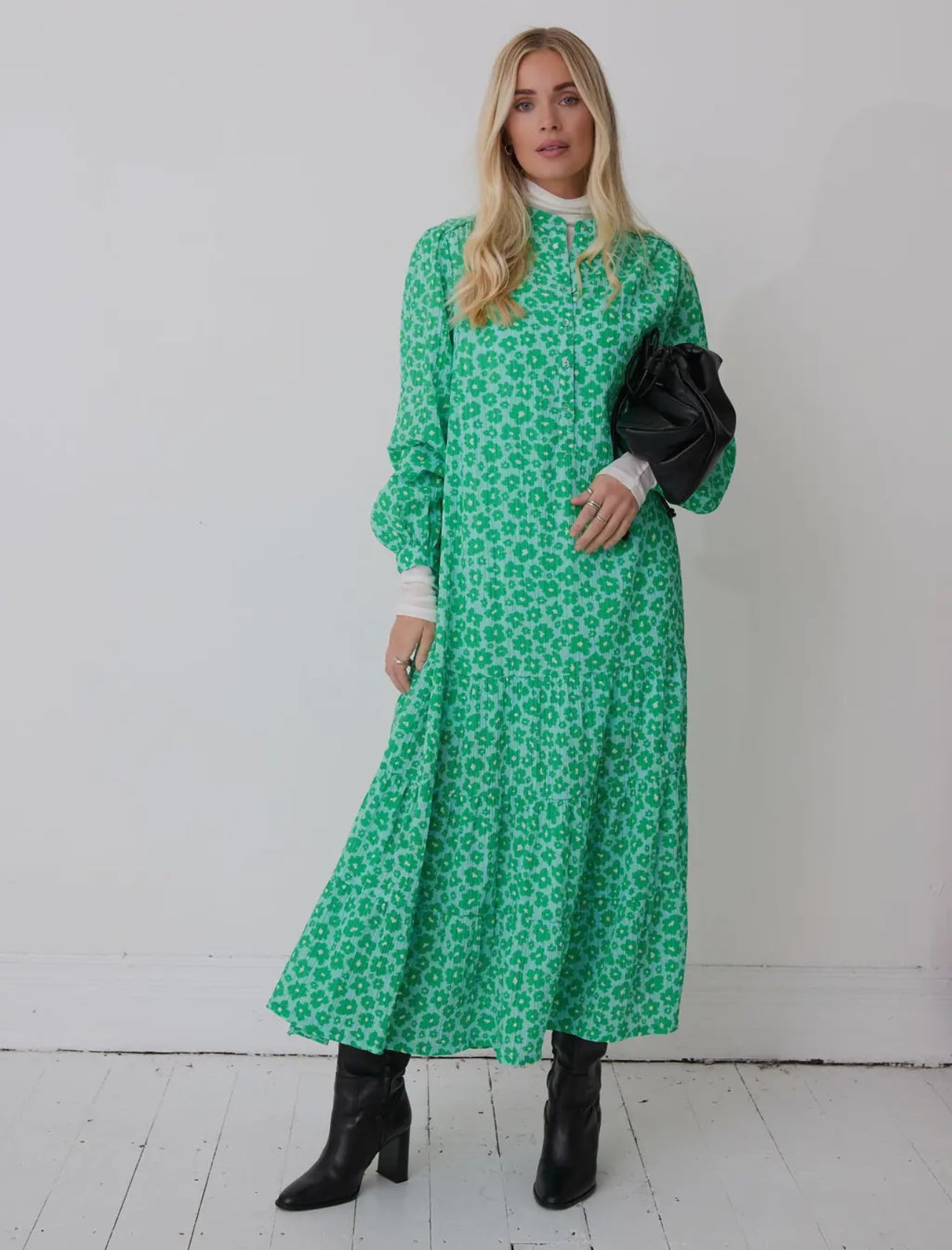 Joni Tiered Floral Jersey Dress - Pink or Green