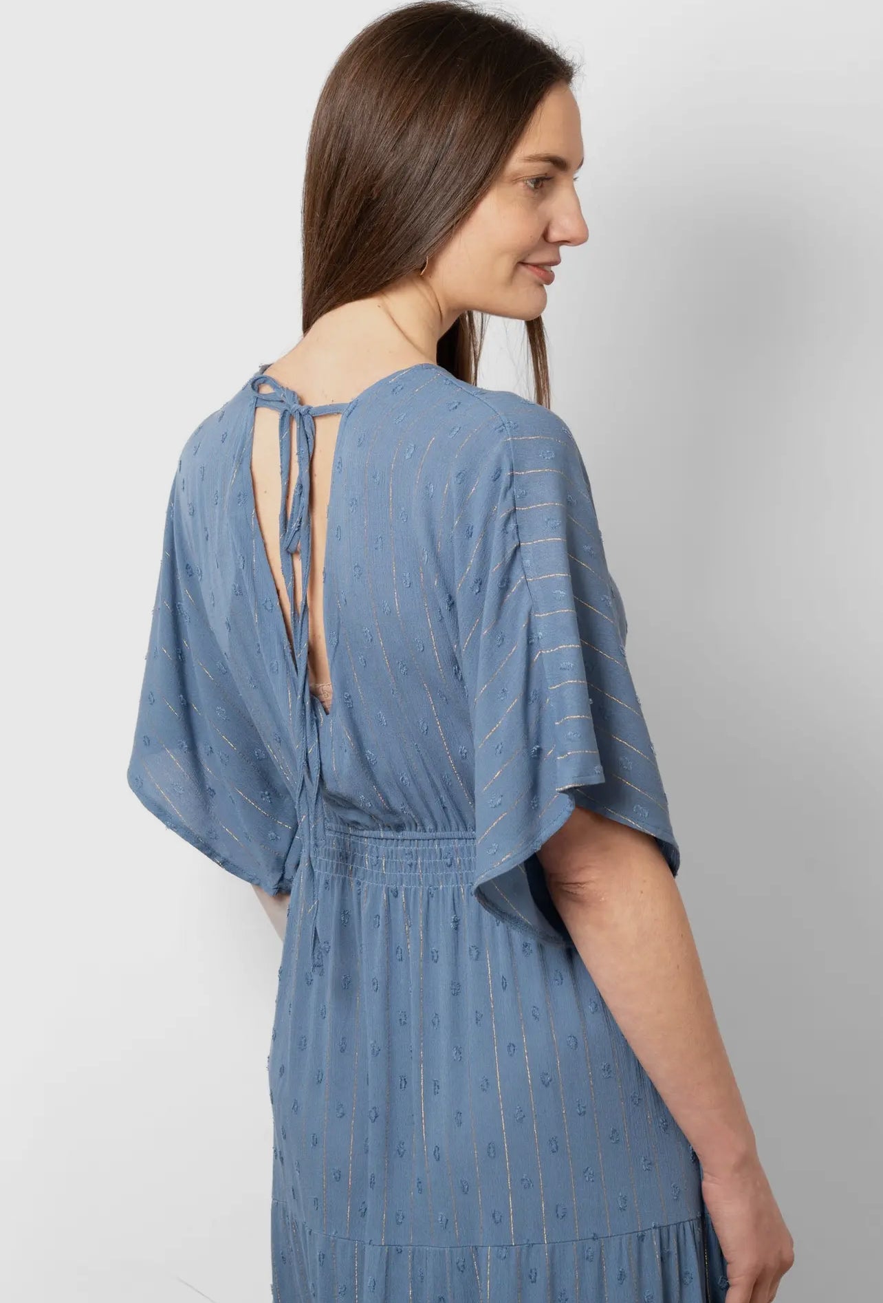Sienna Maxi Dress - Denim Blue/ Gold metallic stripe