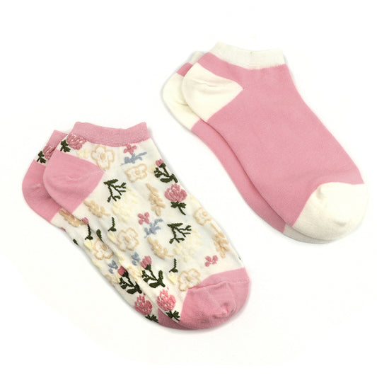 Pretty trainer socks - cream & pink mix