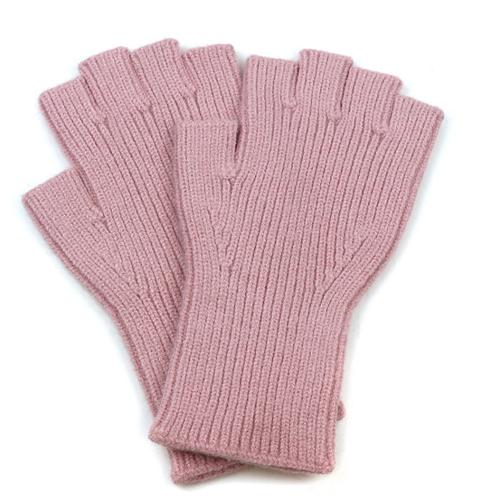 Dusky pink recycled wool blend fingerless gloves - ribbed design