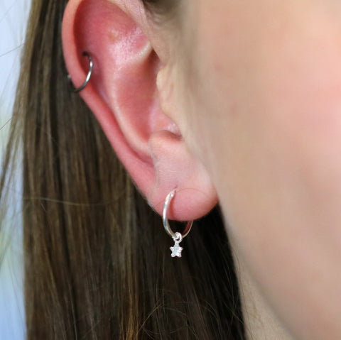 Silver Hoop Earring with Star Charm