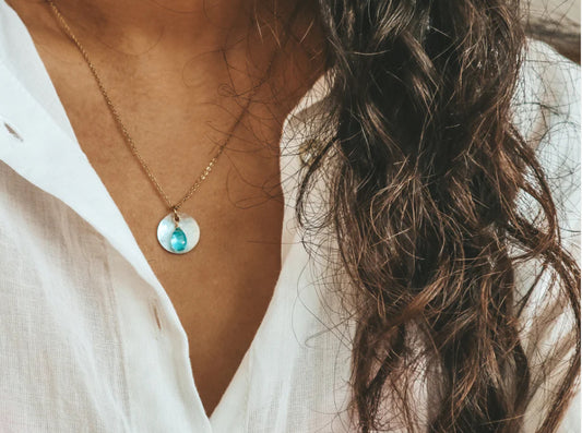 Ocean Breeze Glass Teardrop Akoya Shell Gold Necklace