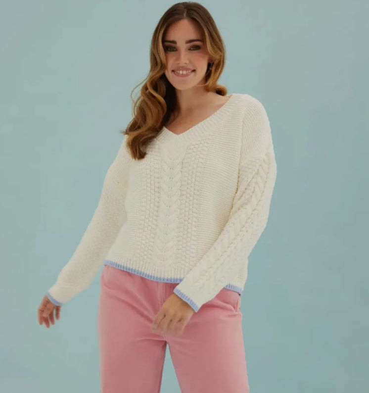 Emma V Neck Cable Knit Jumper