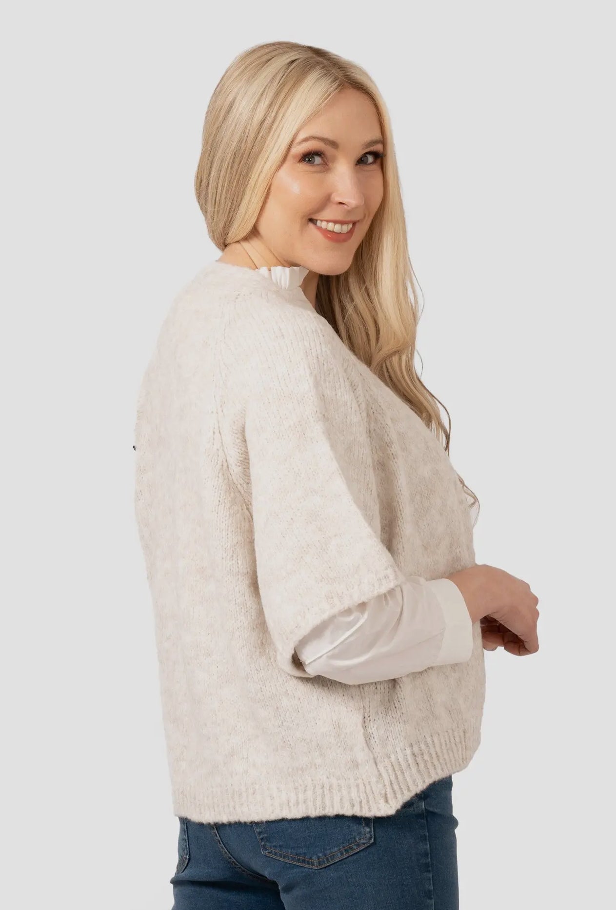 Amelie Wool Short Sleeve Open Cardigan - Cream
