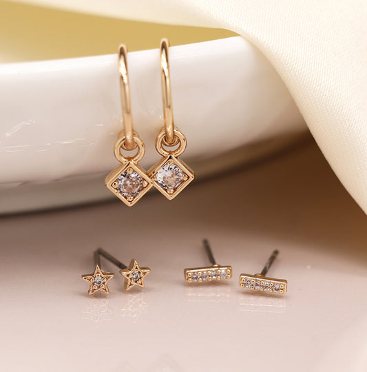 Triple Gold Plated Star Stud & Hoop Earring set