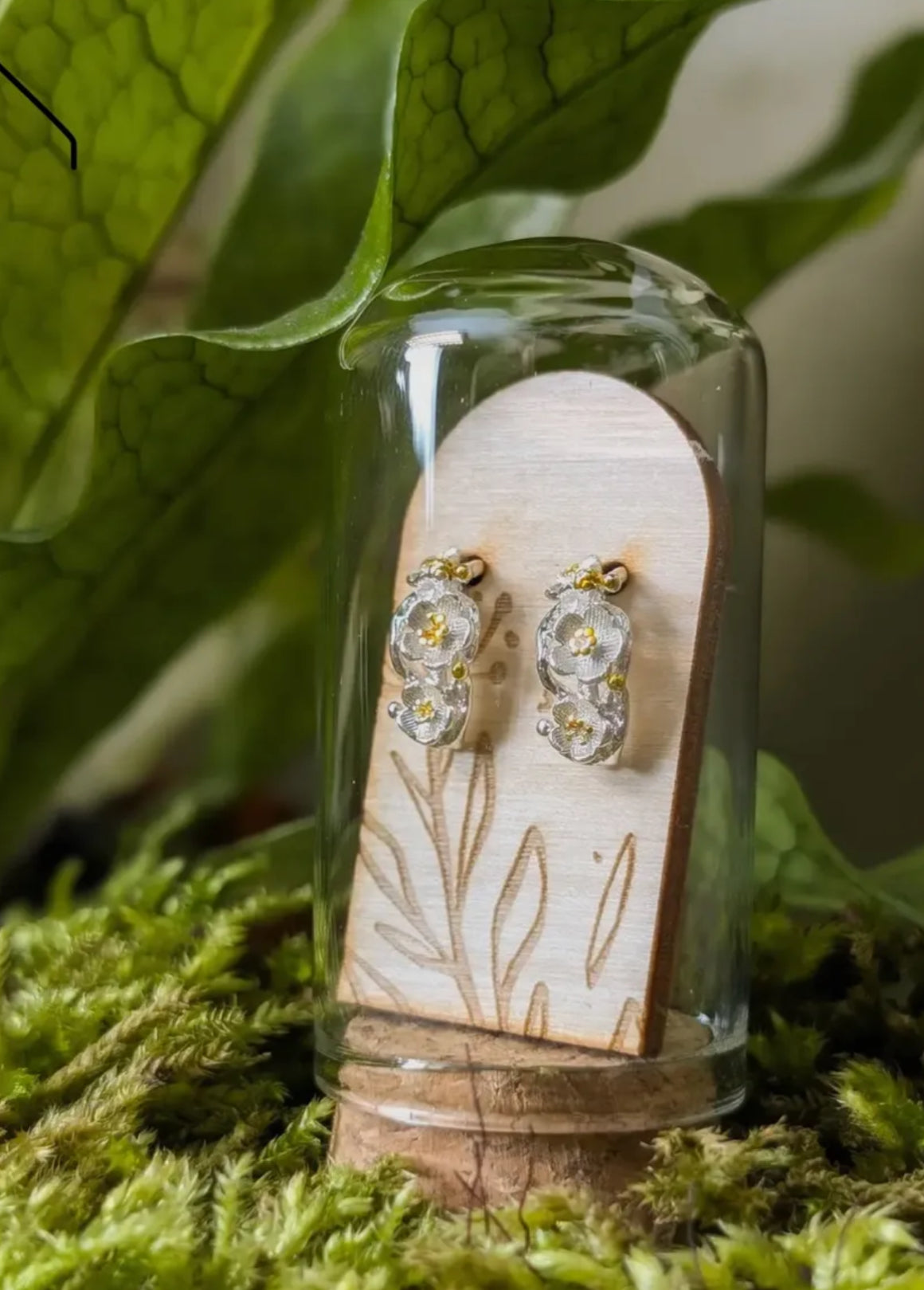 Floral Branch Stirling Silver with Gold Earrings