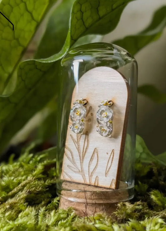Floral Branch Stirling Silver with Gold Earrings