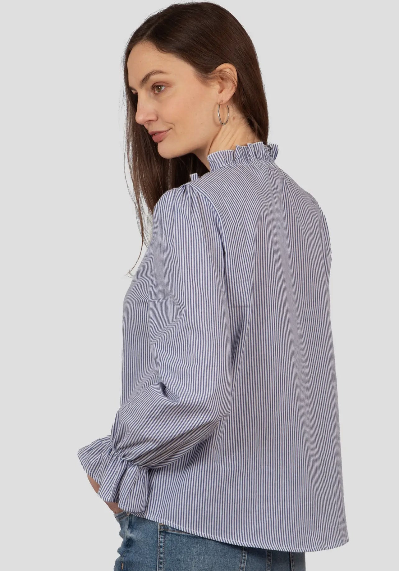 Esme V Panel Pinstripe Blue Ladies Shirt