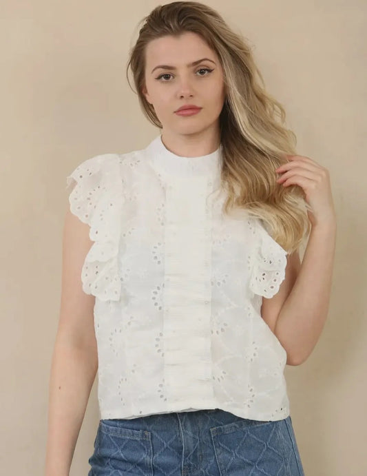 Polly Pearl Trim Lace Blouse -Small/ medium/ large