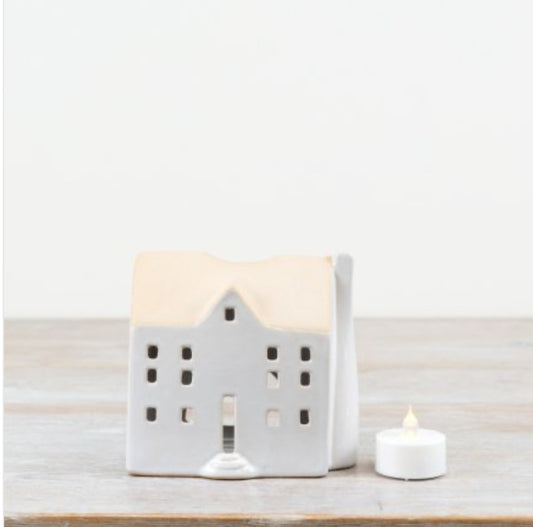 Ceramic House Candle Holder - White t-light holder
