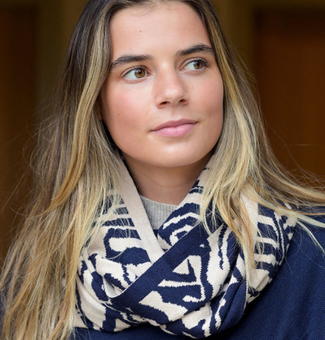 Navy mix recycled blend animal stripe snood