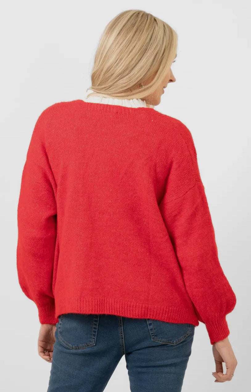 Tie Front Wool Blend Cardigan - Cassidy Red